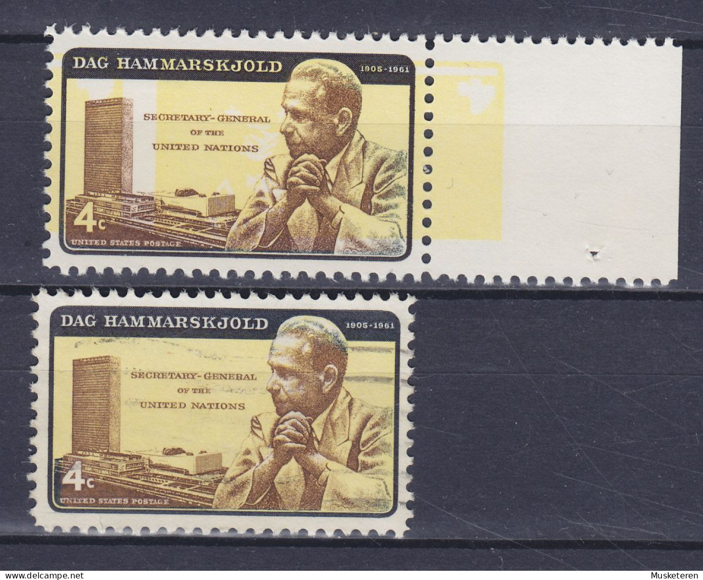 United States 1962 Mi. 833 I & II, Dag Hammerskjöld Incl. Kopfstehender Gelber Druckgang ERROR Variety - Errors, Freaks & Oddities (EFOs)