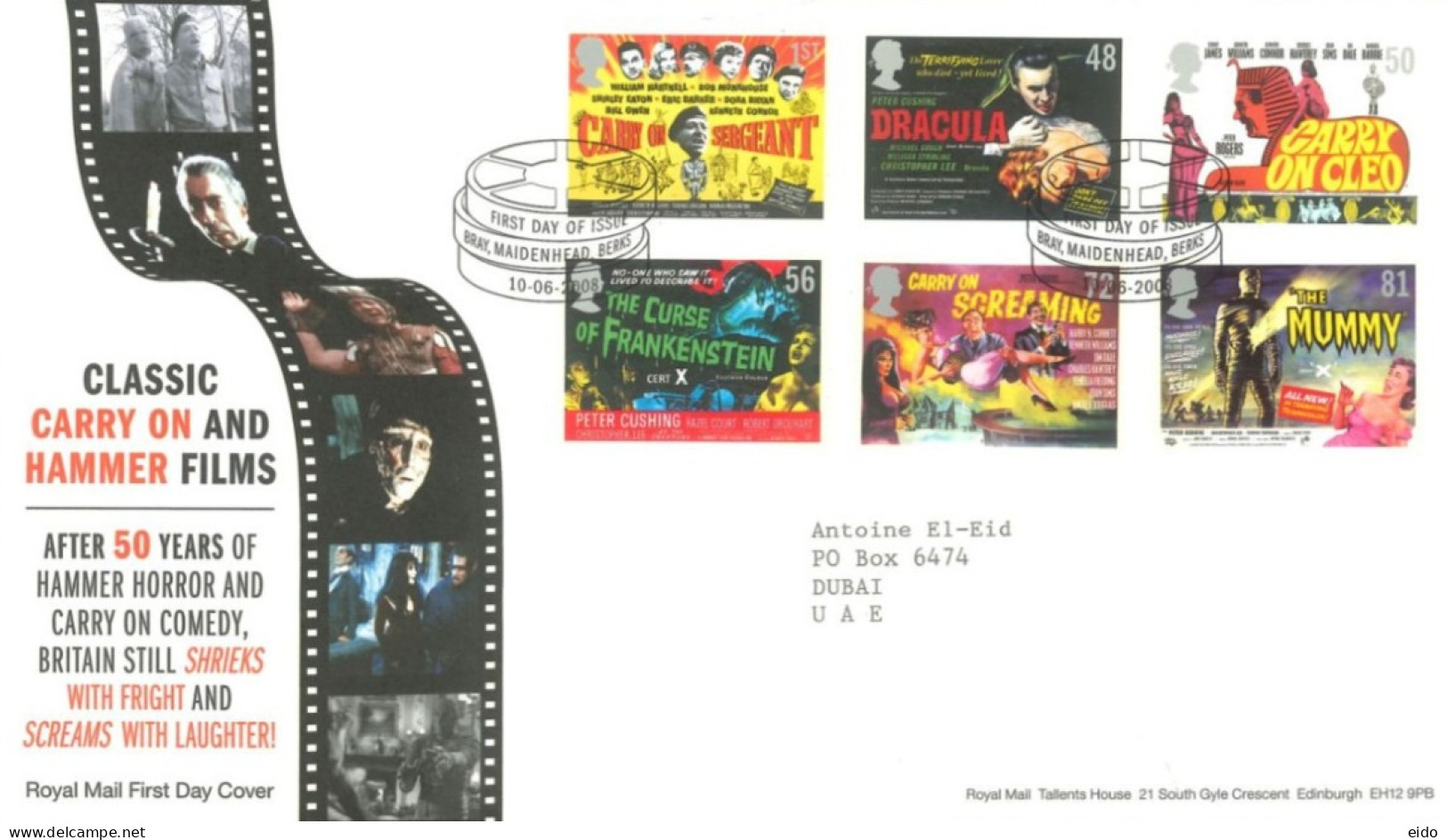 GREAT BRITAIN - 2008, FDC STAMPS OF CLASSIC CARRY ON AND HAMMER FILMS. - Briefe U. Dokumente