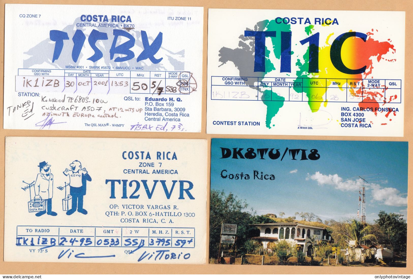 Costa Rica, Lot 11 QSL Radio Cards - Radio Amateur