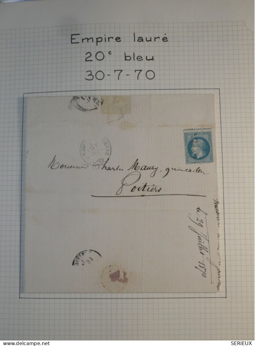 DL 11 FRANCE  LETTRE CURIOSITé 1870  A POITIERS M MAURY ! +N°29 PIQUETAGE   DECALé + VU BEHR.DISPERSION COLLECTION+++ - 1863-1870 Napoleone III Con Gli Allori