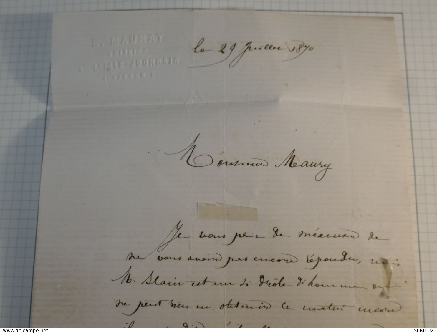 DL 11 FRANCE  LETTRE CURIOSITé 1870  A POITIERS M MAURY ! +N°29 PIQUETAGE   DECALé + VU BEHR.DISPERSION COLLECTION+++ - 1863-1870 Napoleone III Con Gli Allori