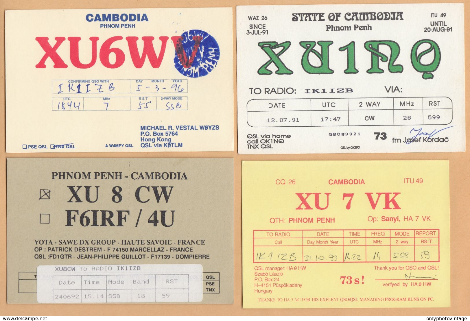 Cambogia, Cambodia, Lot 9 QSL Radio Cards - Radio Amateur