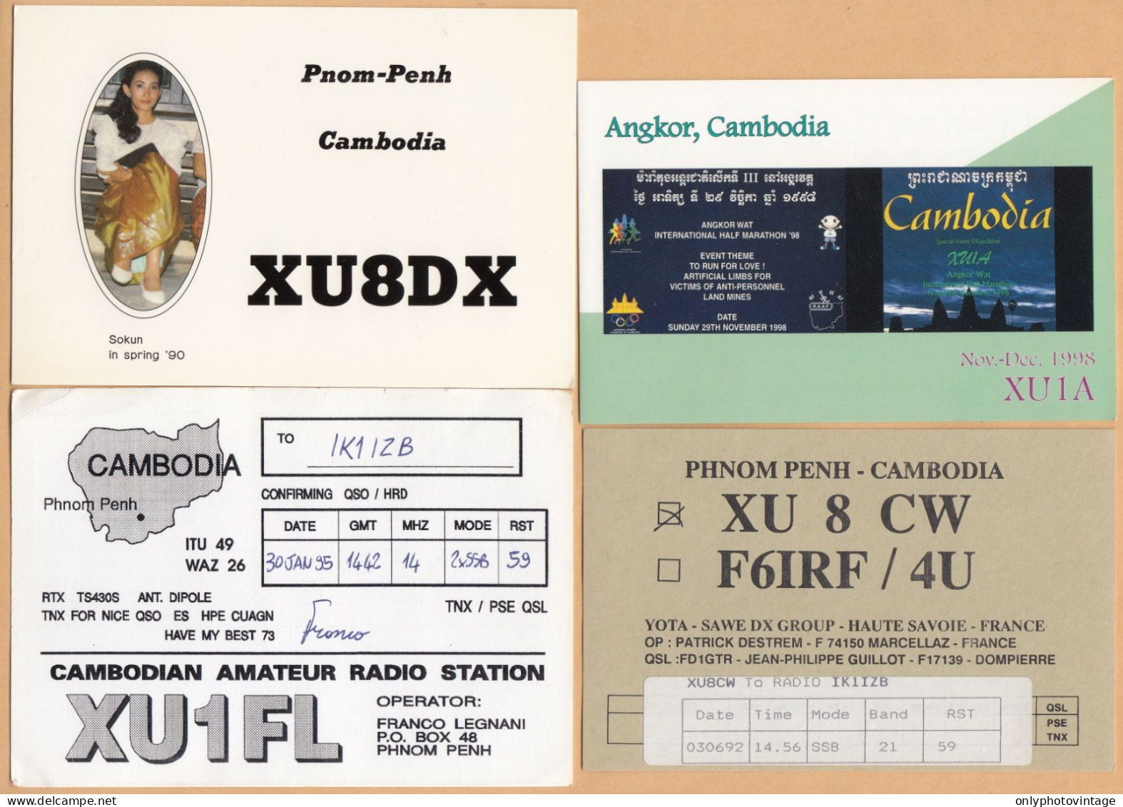 Cambogia, Cambodia, Lot 9 QSL Radio Cards - Radio Amateur