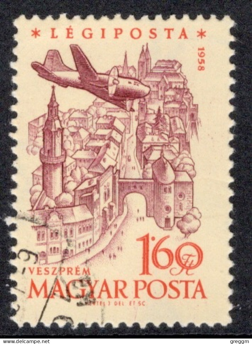 Hungary 1958 Single Stamp Showing Airmail - Airplanes Over Landmarks In Fine Used - Oblitérés