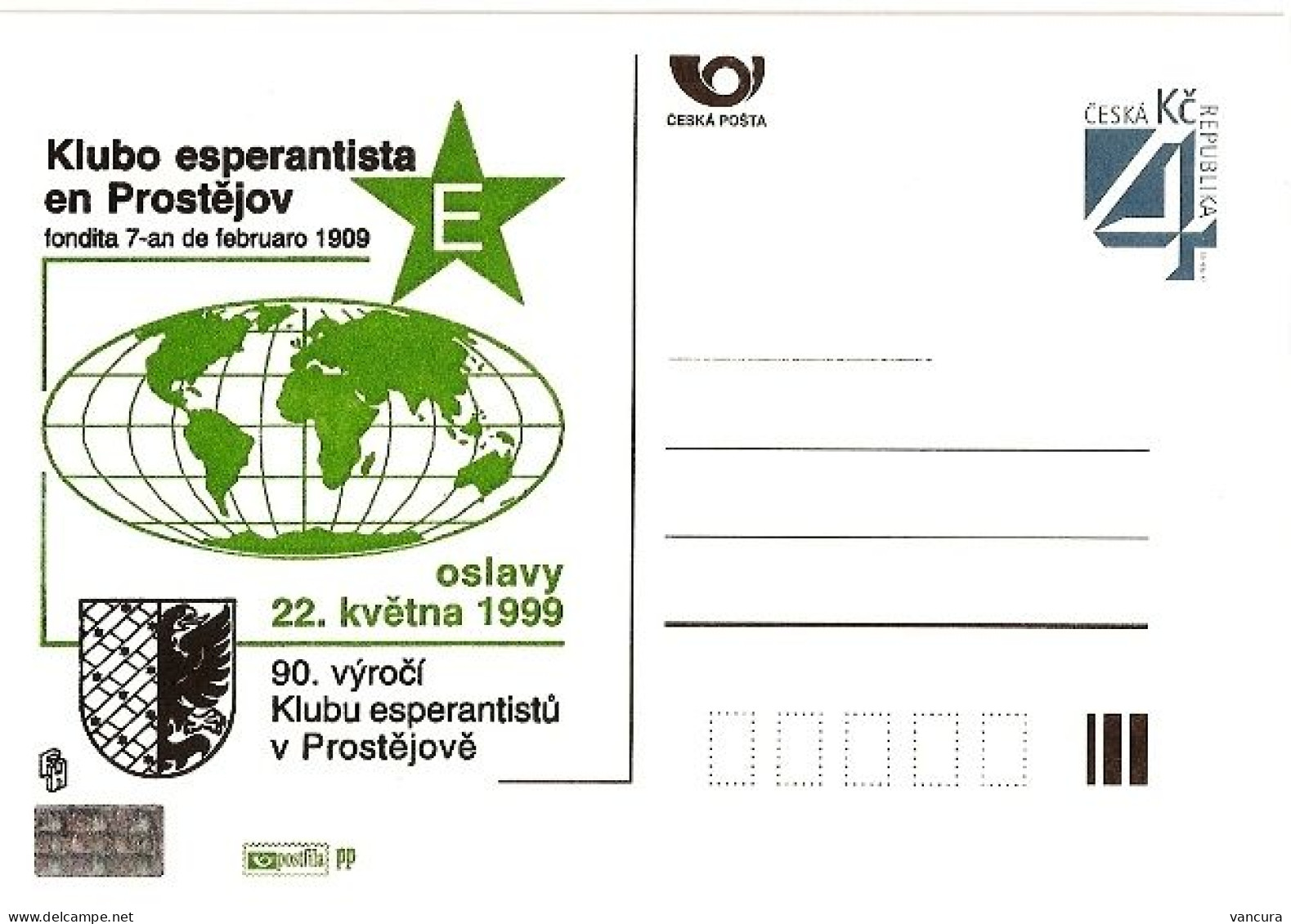 Card CDV B Czech Republic Esperanto 1999 - Esperanto