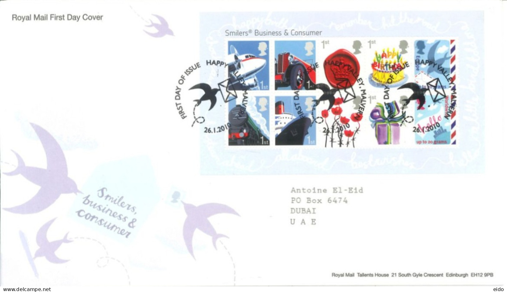 GREAT BRITAIN - 2008, FDC OF MINIATURE STAMPS SHEET OF SMILERS, BUSINESS AND CONSUMER. - Covers & Documents