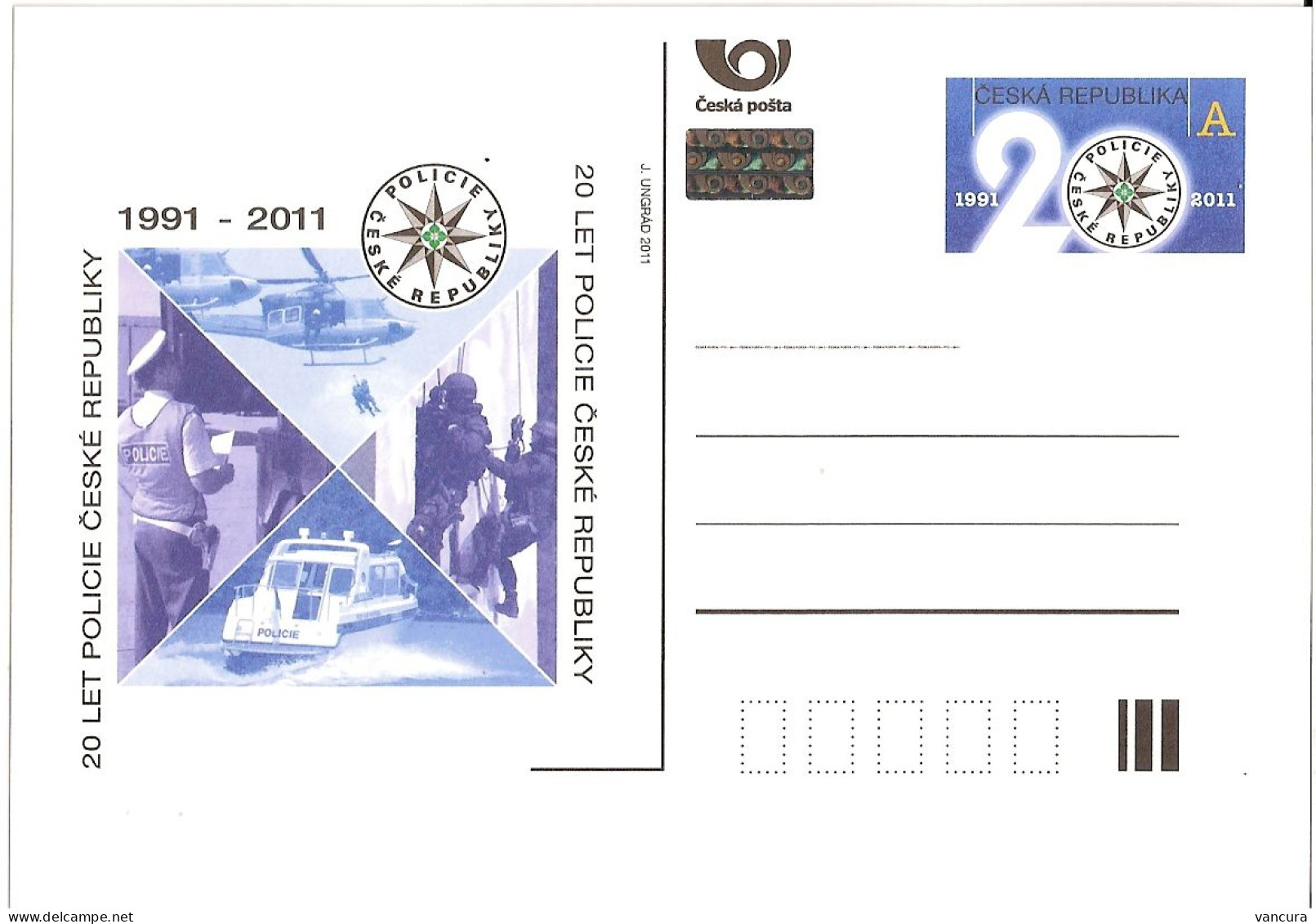 CDV 137 Czech Republic Police Of The CR Anniversary 2011 HELICOPTER POLICE RIVER BOAT - Postcards