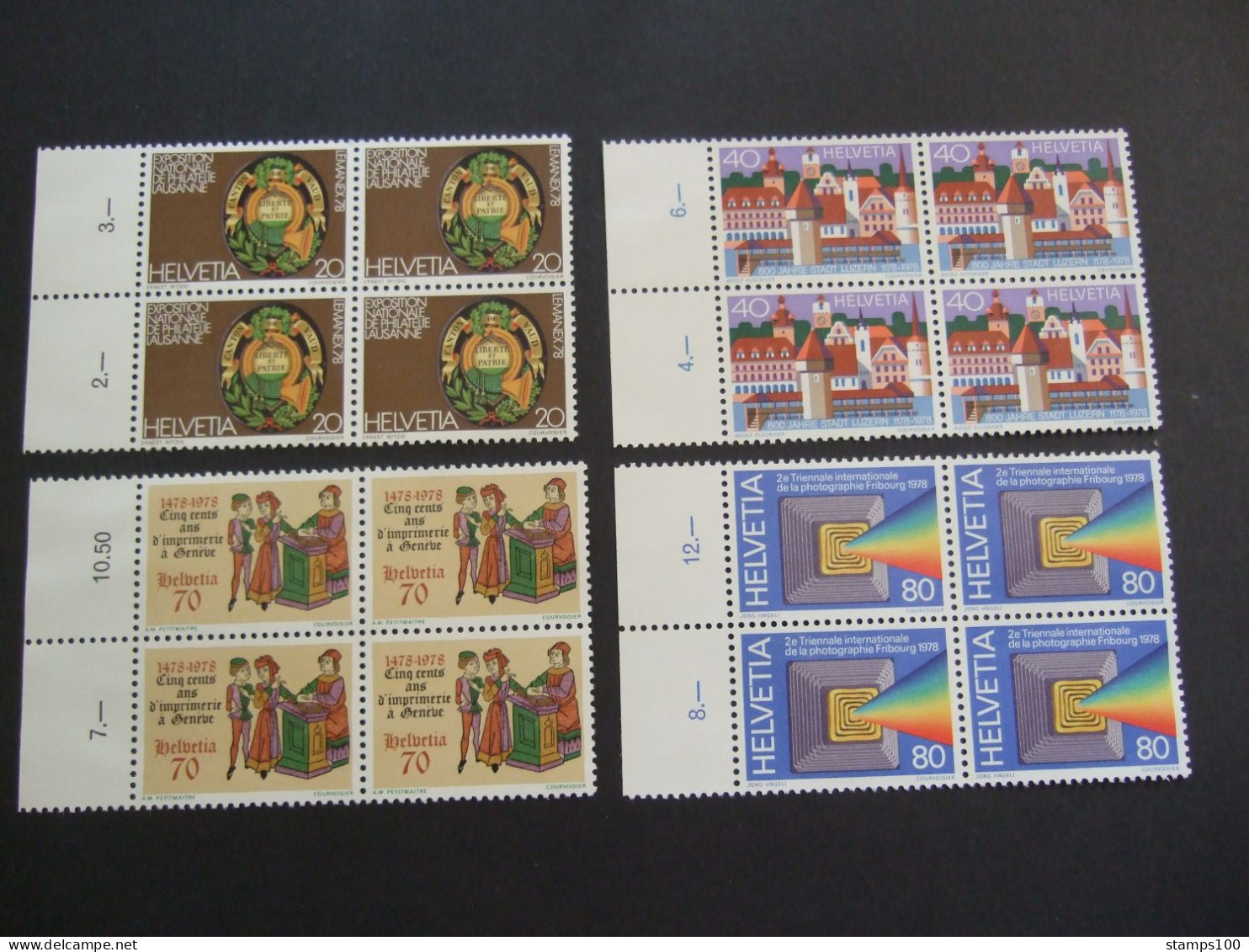 SWITZERLAND  1978. 4xBLOCS DE 4 MNH**. Y&TELLIER Nr:1046/1049.  (A30-03-tvn) - Unused Stamps