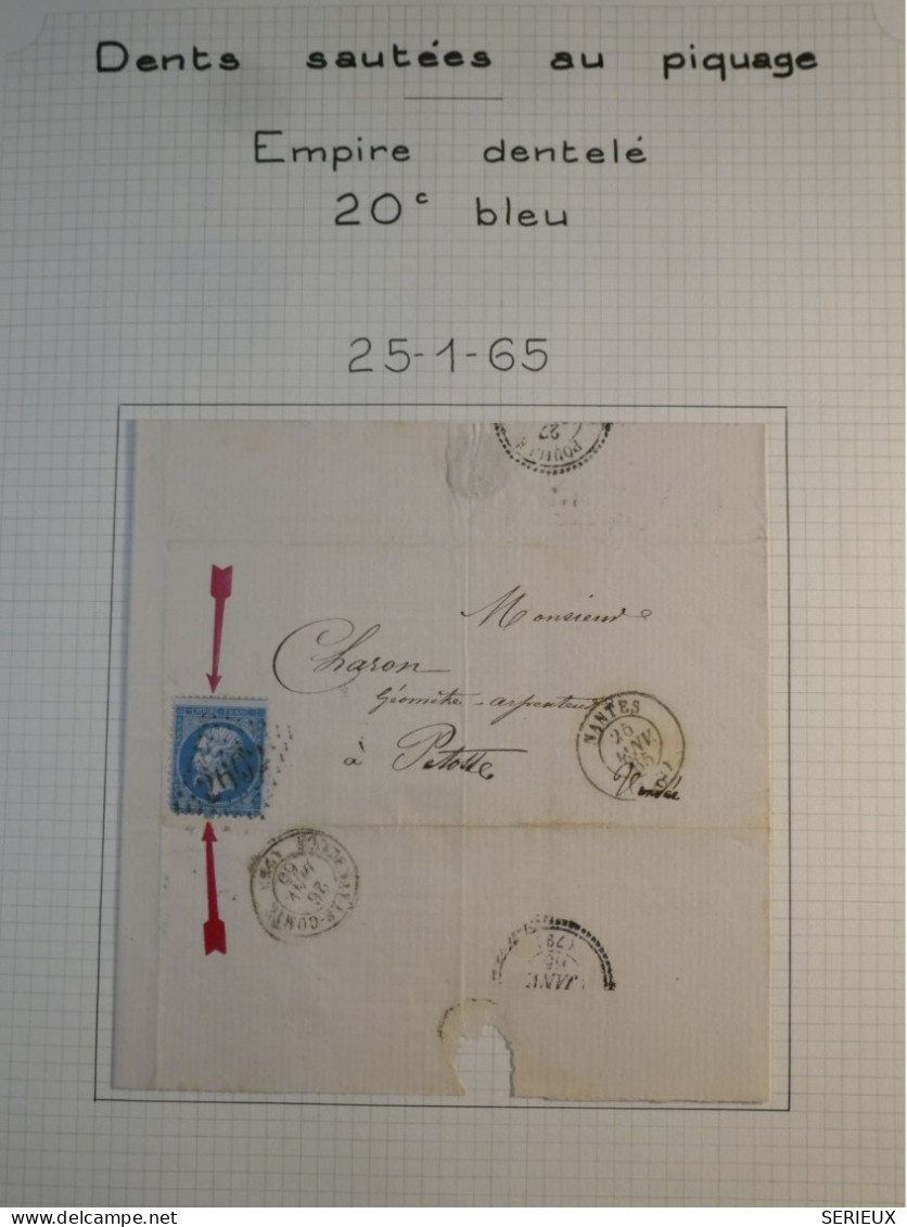 DL 11 FRANCE  LETTRE CURIOSITé 1865 NANTES  A PELOTTE  +N°22 PIQUETAGE SPECIAL + VU BEHR.DISPERSION COLLECTION+++ - 1863-1870 Napoleon III With Laurels