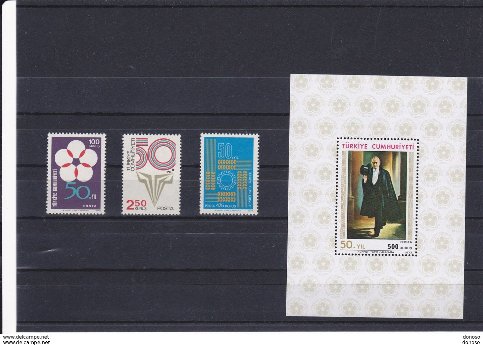 TURQUIE 1973 REPUBLIQUE Yvert 2071-2073 + BF 17 NEUF** MNH Cote : 8,50 Euros - Unused Stamps