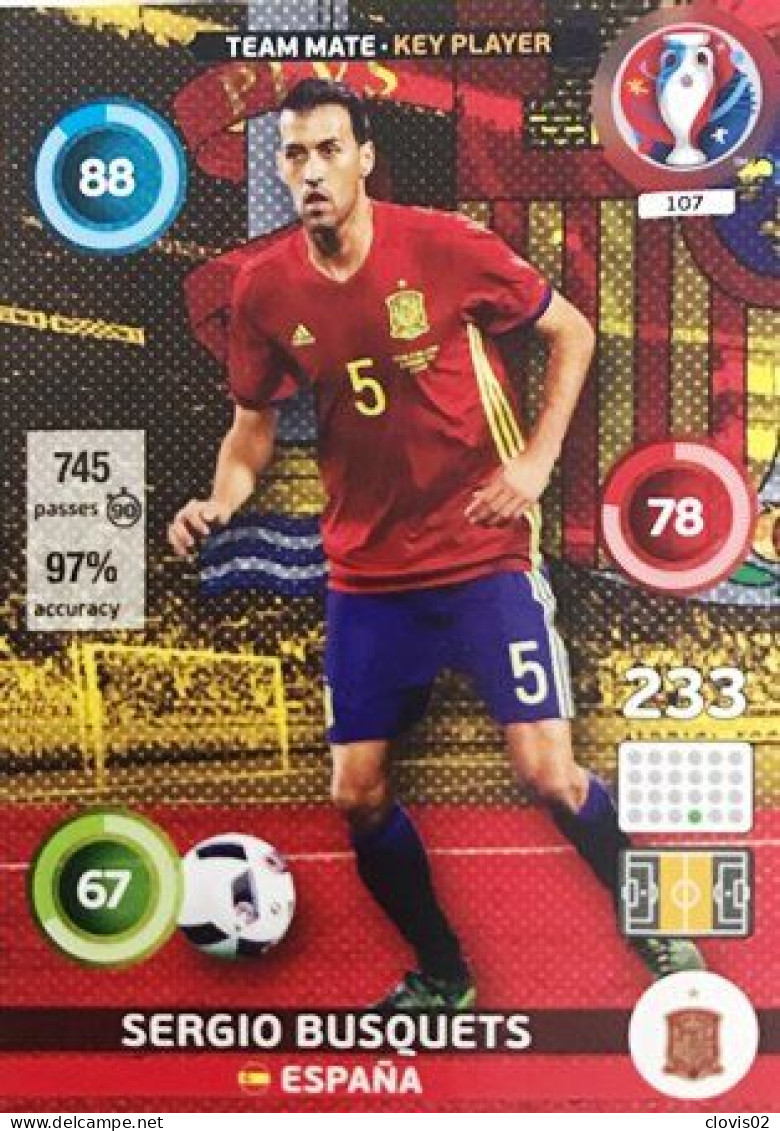 107 Sergio Busquets - Spain - Panini Adrenalyn XL UEFA Euro 2016 Carte Football - Trading Cards