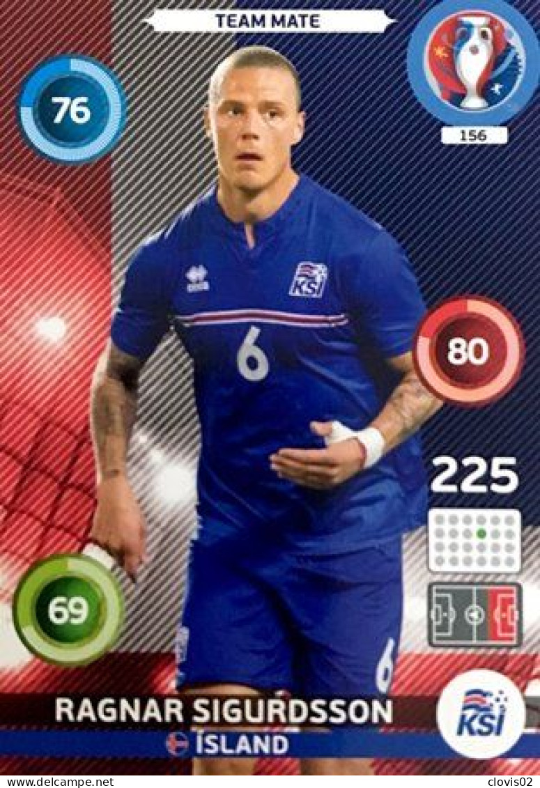 156 Ragnar Sigurðsson - Iceland - Panini Adrenalyn XL UEFA Euro 2016 Carte Football - Trading Cards