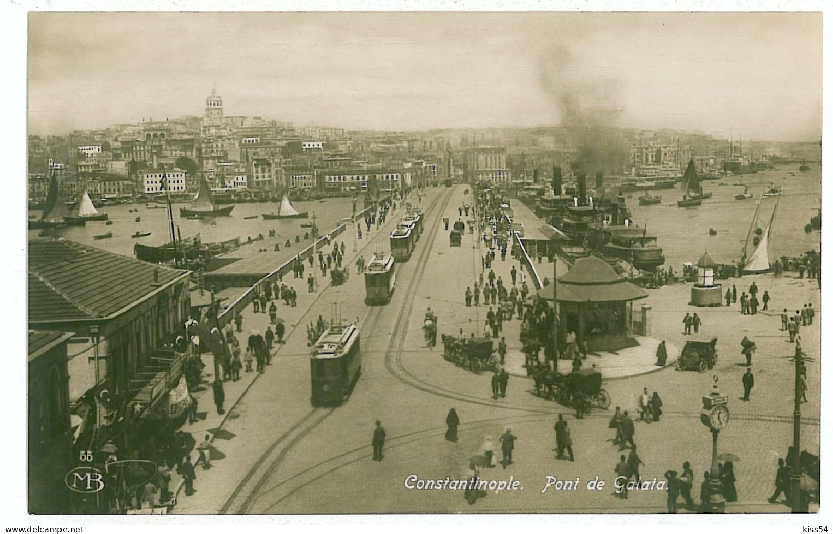 TR 15 - 7042  CONSTANTINOPLE, Turkey, Galata, Tramway, Animee - Old Postcard, Real PHOTO - Unused - Turchia