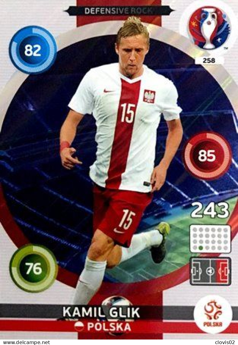 258 Kamil Glik - Poland - Panini Adrenalyn XL UEFA Euro 2016 Carte Football - Trading Cards