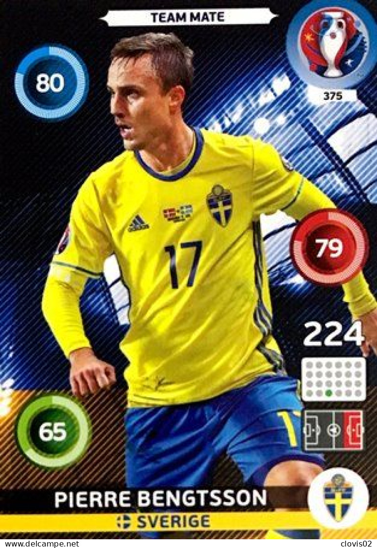 375 Pierre Bengtsson - Sweden - Panini Adrenalyn XL UEFA Euro 2016 Carte Football - Trading Cards