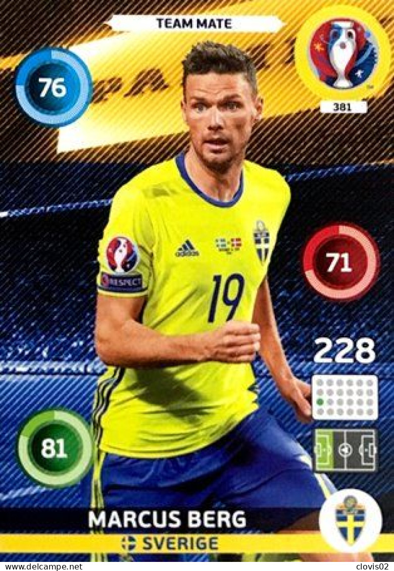 381 Markus Berg - Sweden - Panini Adrenalyn XL UEFA Euro 2016 Carte Football - Trading Cards