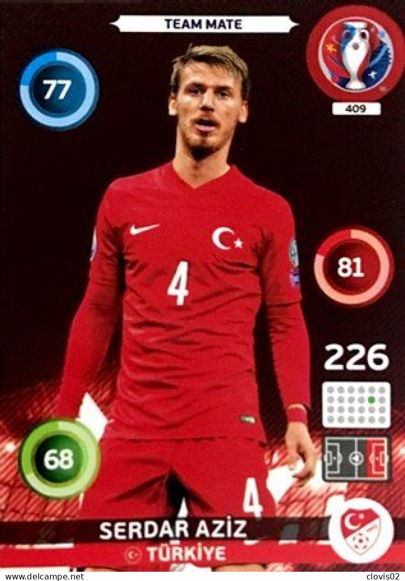 409 Serdar Aziz - Turkey - Panini Adrenalyn XL UEFA Euro 2016 Carte Football - Trading Cards