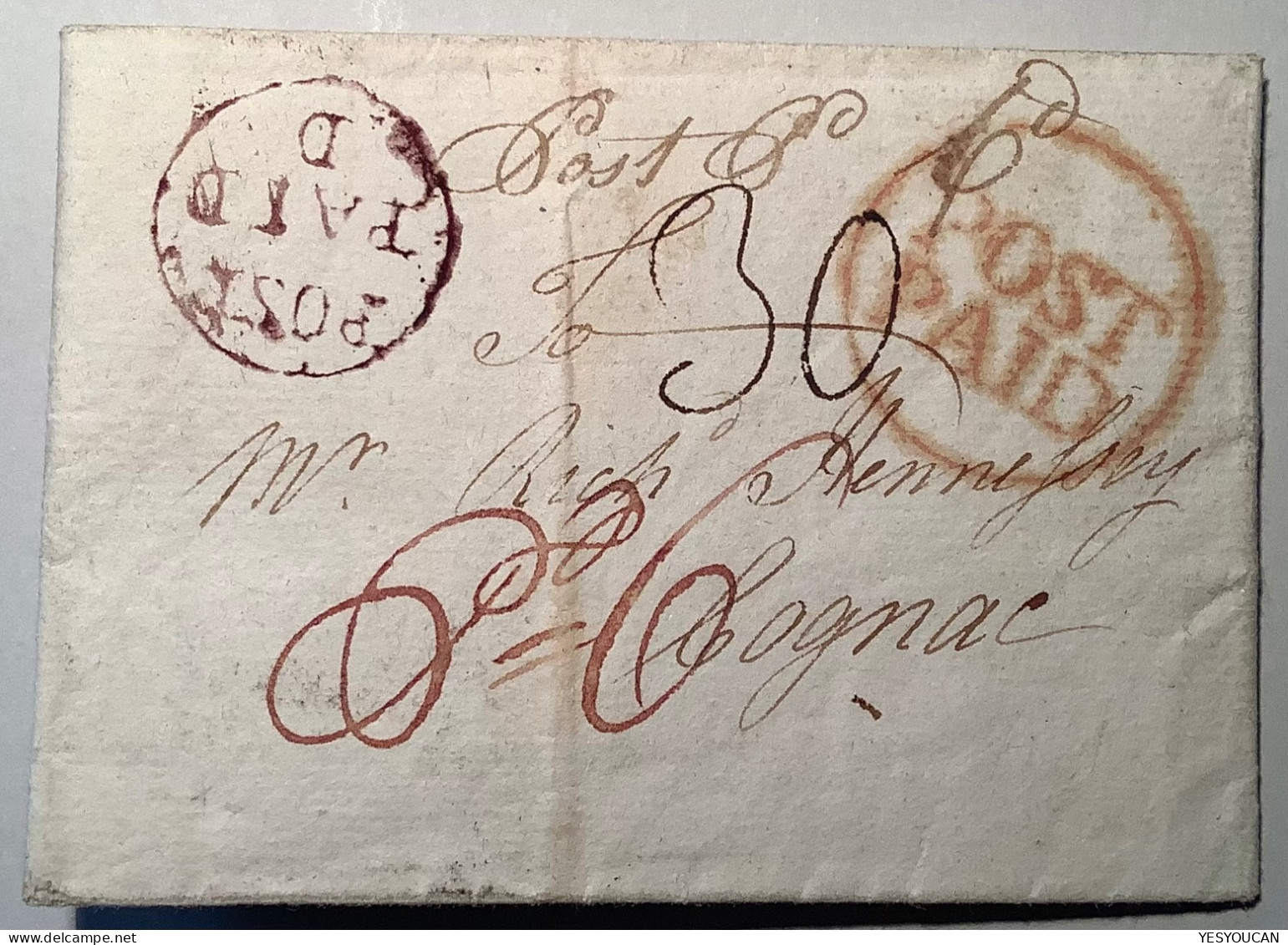 1775 E.L. DUBLIN>Hennessy, Cognac, France Superb Lilac "POST/PAID/D“+Bishop Mark  (Ireland GB Prephilately Cover - Vorphilatelie