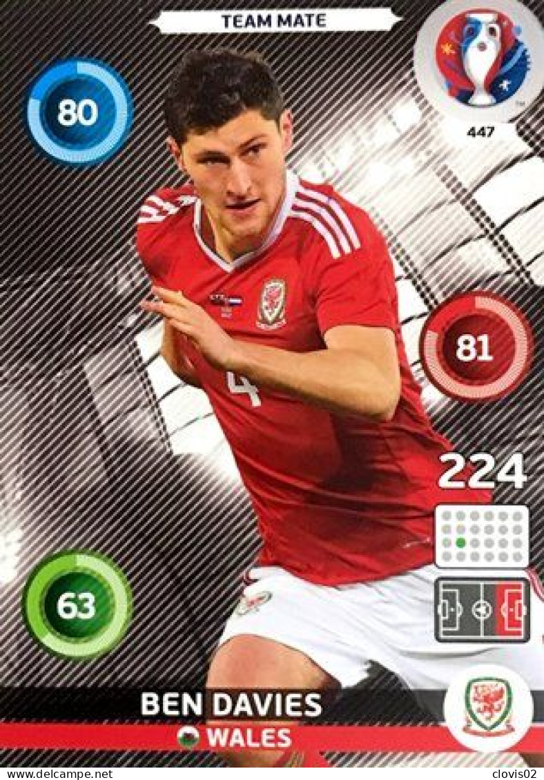 447 Ben Davies - Wales - Panini Adrenalyn XL UEFA Euro 2016 Carte Football - Trading Cards