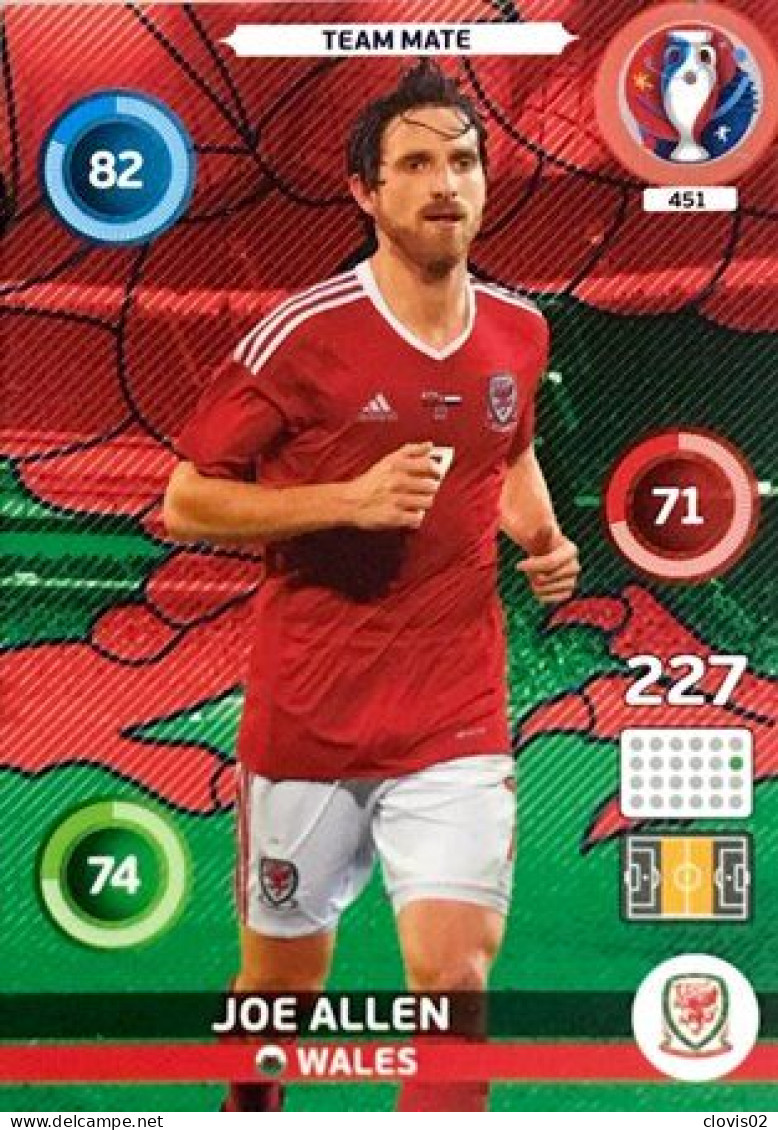 451 Joe Allen - Wales - Panini Adrenalyn XL UEFA Euro 2016 Carte Football - Trading Cards