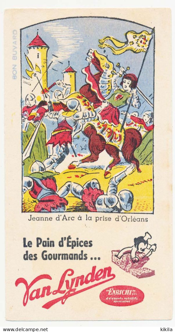 Buvard 10.6 X 19.9 Le Pain D'épices VAN LYNDEN Jeanne D'Arc à La Prise D'Orléans   Papier Gris Sans Numéro - Pan De Especias