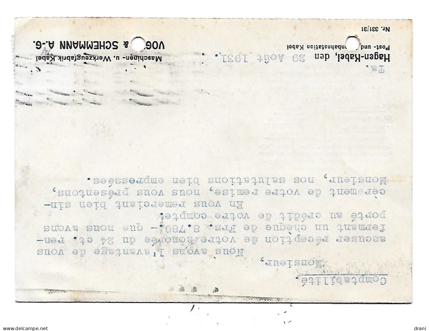 Perf. Allemagne V&S Sur 405(Y&T) - Carte Lettre 1931 - Covers & Documents