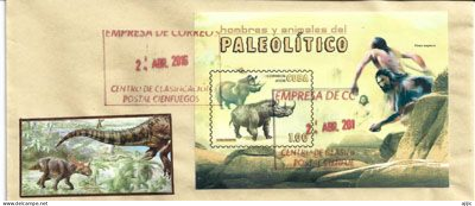 Coelodonta: Fossile De Rhinocéros., époque Du Pliocène, Bloc-feuillet , Lettre De Cienfuegos (Cuba) - Rinoceronti