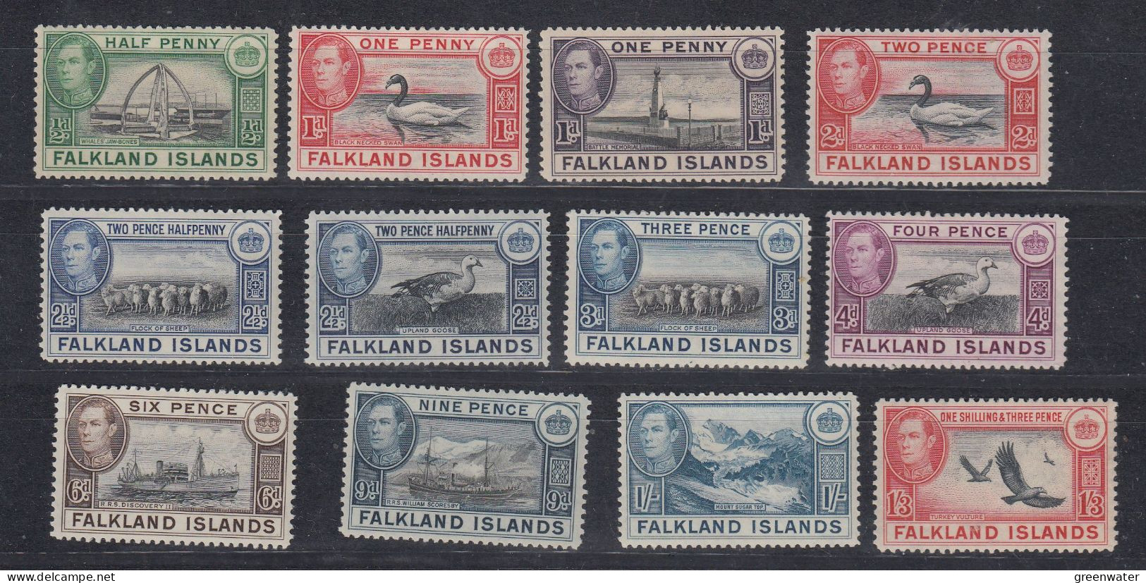 Falkland Islands 1938 King George VI Pictorials 12v Mh (= Mint, Hinged) (ZO213) - Falkland Islands