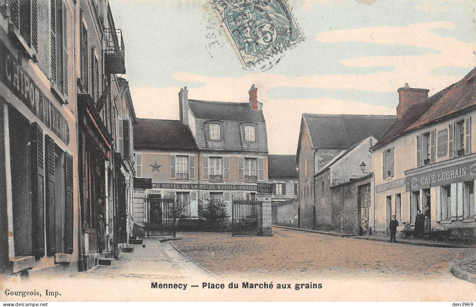 MENNECY (Essonne) - Place Du Marché Aux Grains - Café Legrain, Grand Hôtel De La Belle Etoile - Voyagé 190? (2 Scans) - Mennecy
