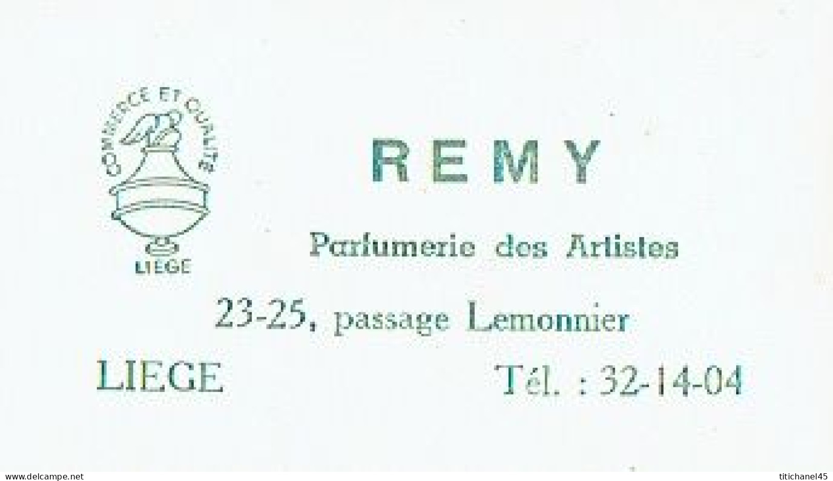 Carte Parfum INCLINATION De L.T. PIVER - Carte Offerte Par Parfumerie REMY à LIEGE - Vintage (until 1960)
