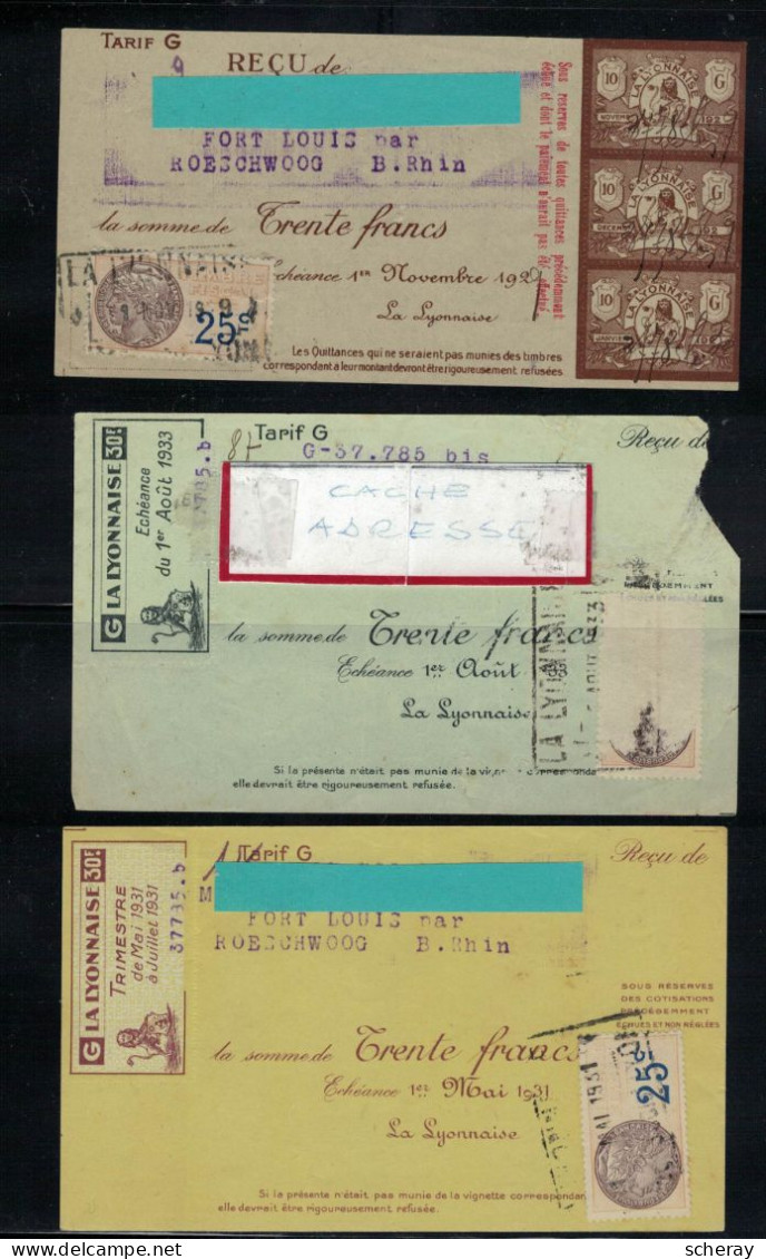 3 RECUS LA LYONNAISE DIFFERENTS ( Lot 501 ) - Banco & Caja De Ahorros