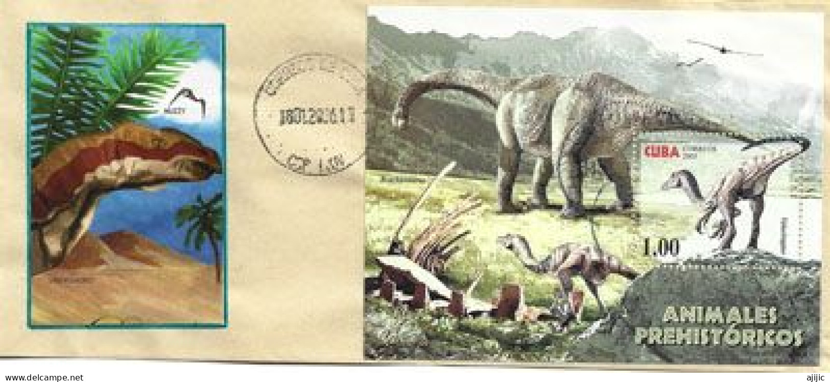 Le Vélociraptor (raptor), Dinosaure Du Crétacé Supérieur ,bloc-feuillet, Lettre De Cienfuegos (Cuba) - Fossili