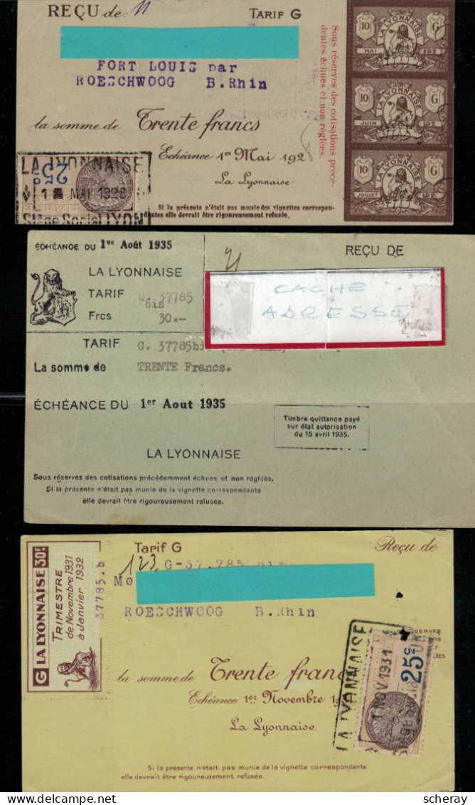 3 RECUS LA LYONNAISE DIFFERENTS ( Lot 502 ) - Bank & Versicherung