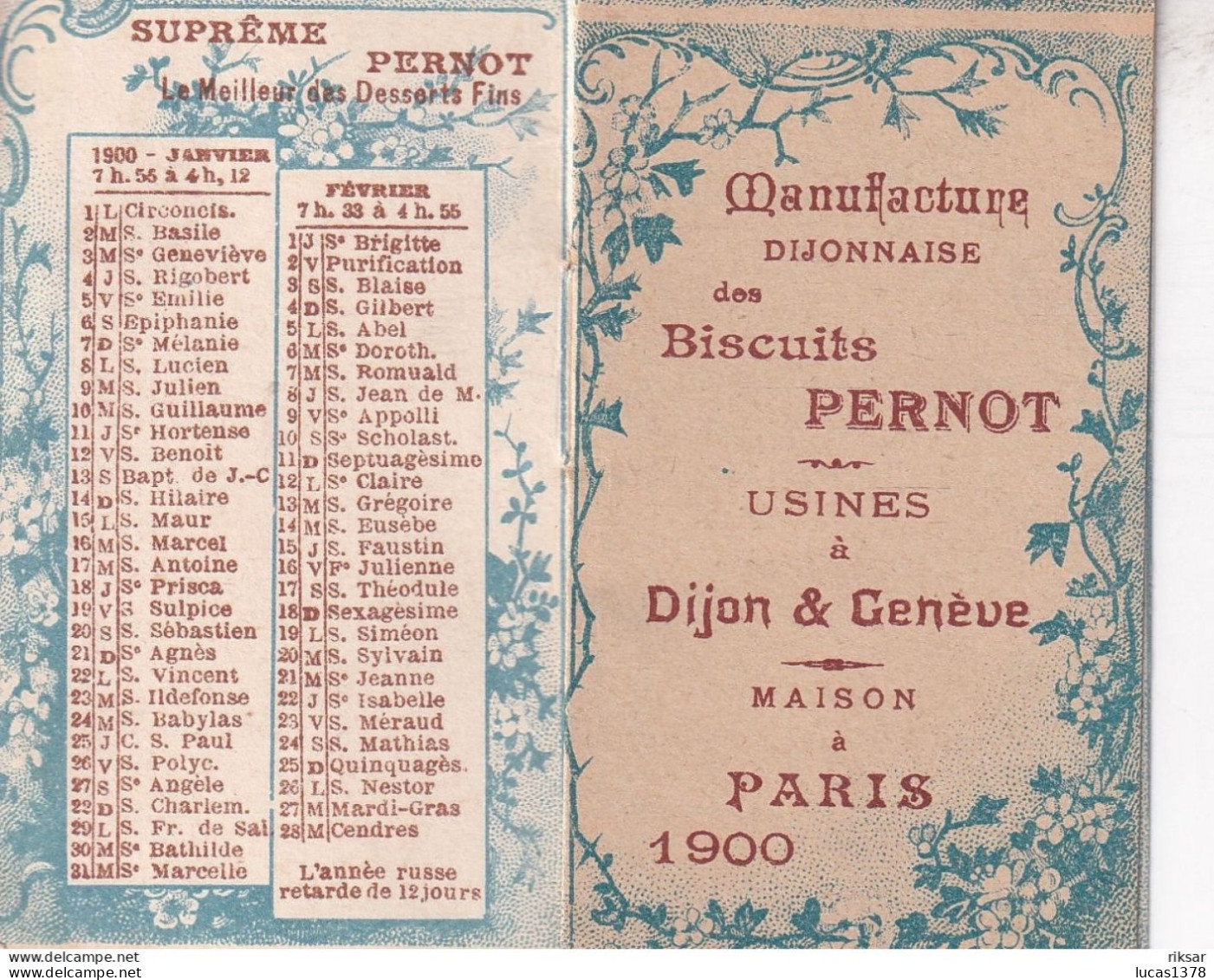 RARE DANS CET ETAT / CALENDRIER / SUPREME PERNOT ANNEE 1900 TRES BEAU DIM 80 X 40 - Klein Formaat: ...-1900