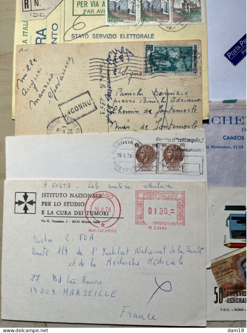 ITALIE LOT TIMBRES SUR 11 ENVELOPPES ET CARTES DIVERSES VOIR 4 PHOTOS - Collections