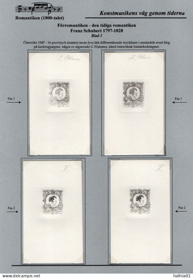 Austria 1947. Franz Schubert.  Collection: 18 Essays Proofs Phase 1 - 4.      5 Of Them Signed By Georg Wimmer. - Ensayos & Reimpresiones