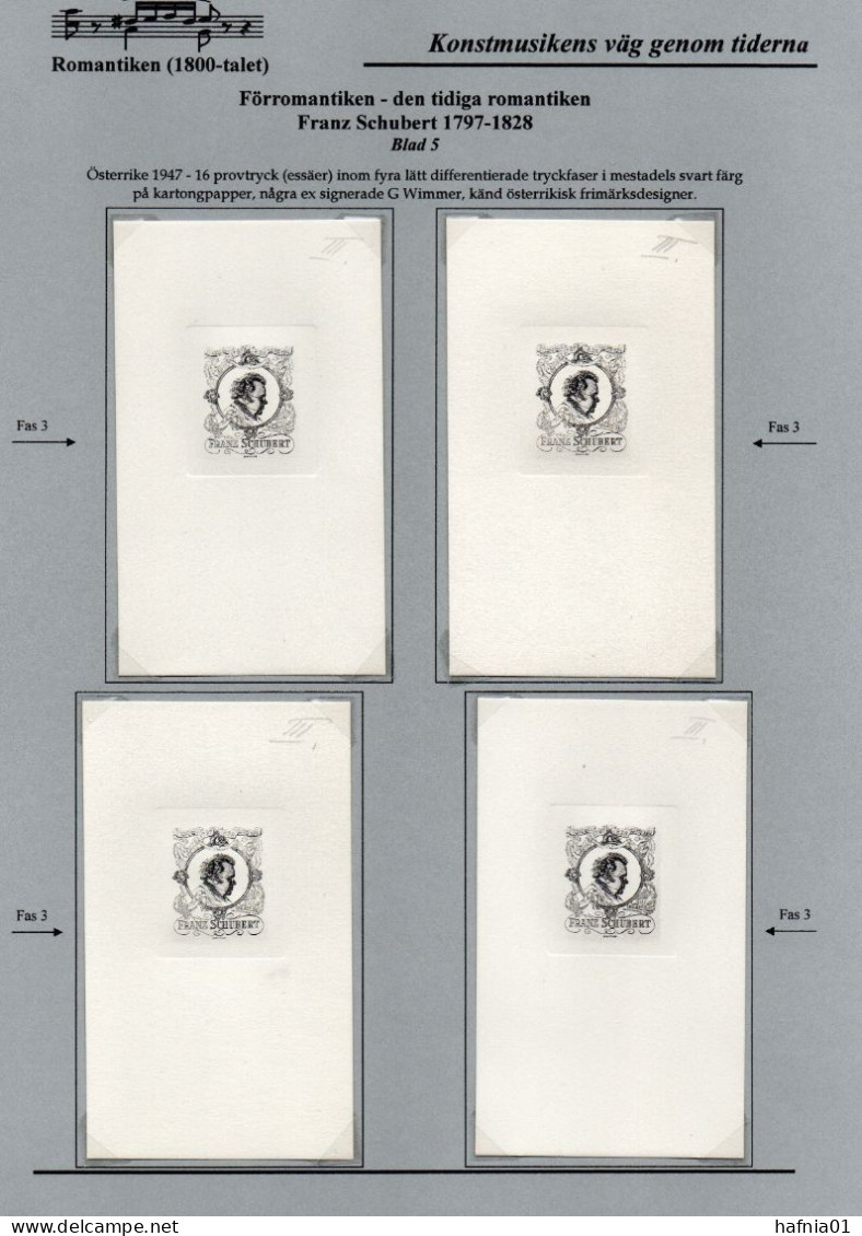 Austria 1947. Franz Schubert.  Collection: 18 Essays Proofs Phase 1 - 4.      5 Of Them Signed By Georg Wimmer. - Essais & Réimpressions