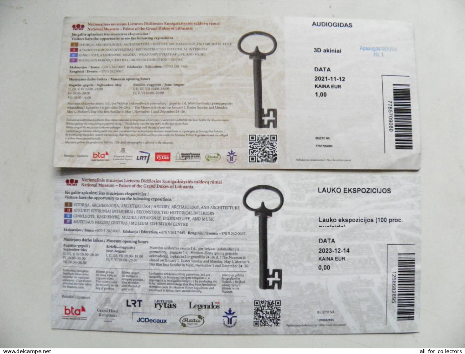 2 DIFFERENT Tickets Entry Ticket Lithuania To National Museum -Palace Of The Grand Dukes.  - Tickets D'entrée