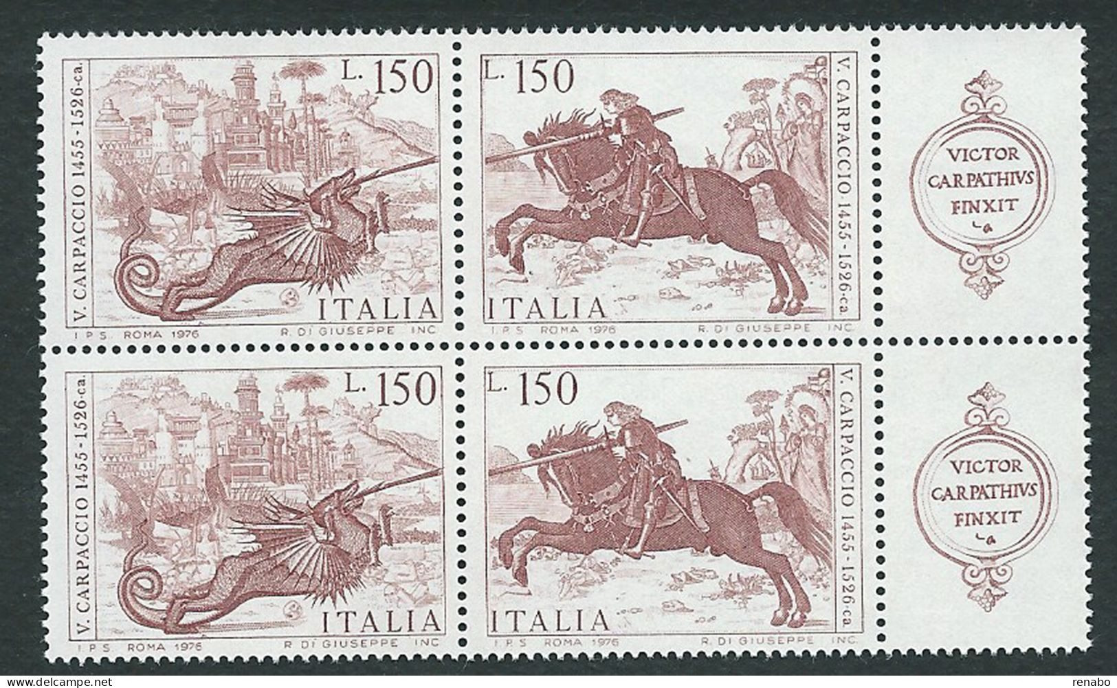 Italia, Italy, Italien, Italie 1976; Il Carpaccio Dipinge: "San Giorgio Uccide Il Drago". 2 Serie Complete, Nuove. - Religieux