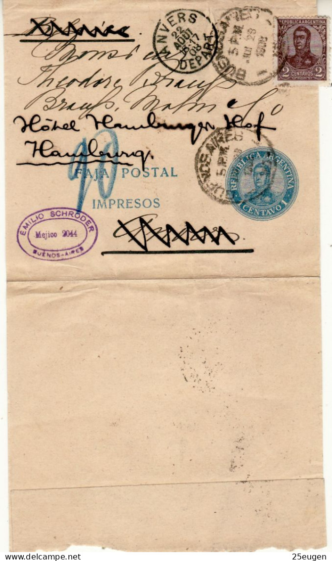 ARGENTINA 1908 WRAPPER SENT  FROM BUENOS AIRES TO HAMBURG - Briefe U. Dokumente