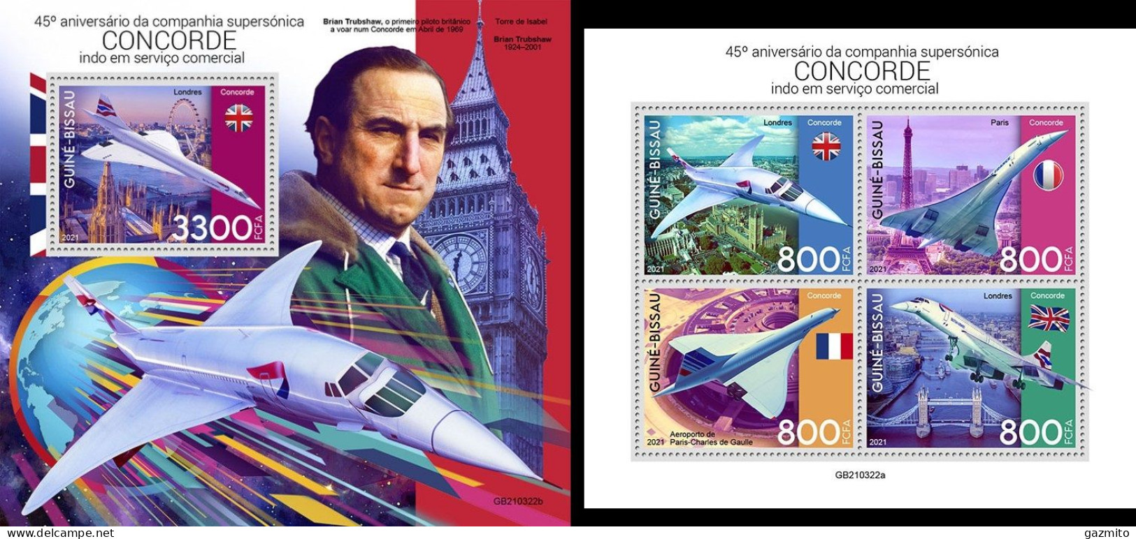 Guinea Bissau 2021, Concorde, Clock, 4val In BF +BF - Clocks