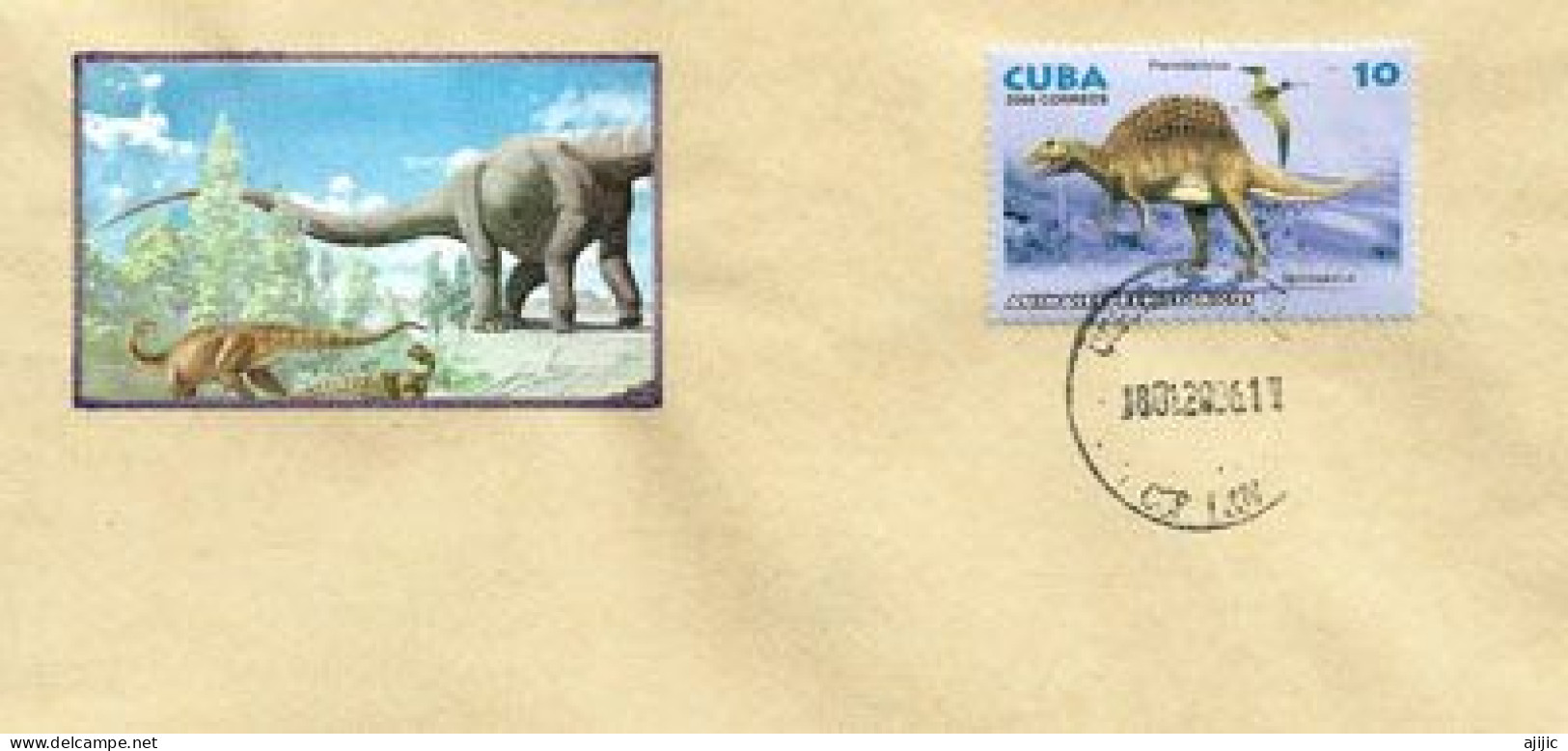 Le Ptérodactyle, (reptile Volant) & Le Spinosaure (lézard) époque Du Cretacé , Sur Lettre De Cienfuegos (Cuba) - Fossilien