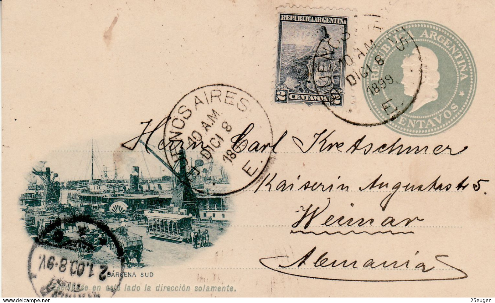 ARGENTINA 1899 POSTCARD SENT  FROM BUENOS AIRES TO WEIMAR - Lettres & Documents