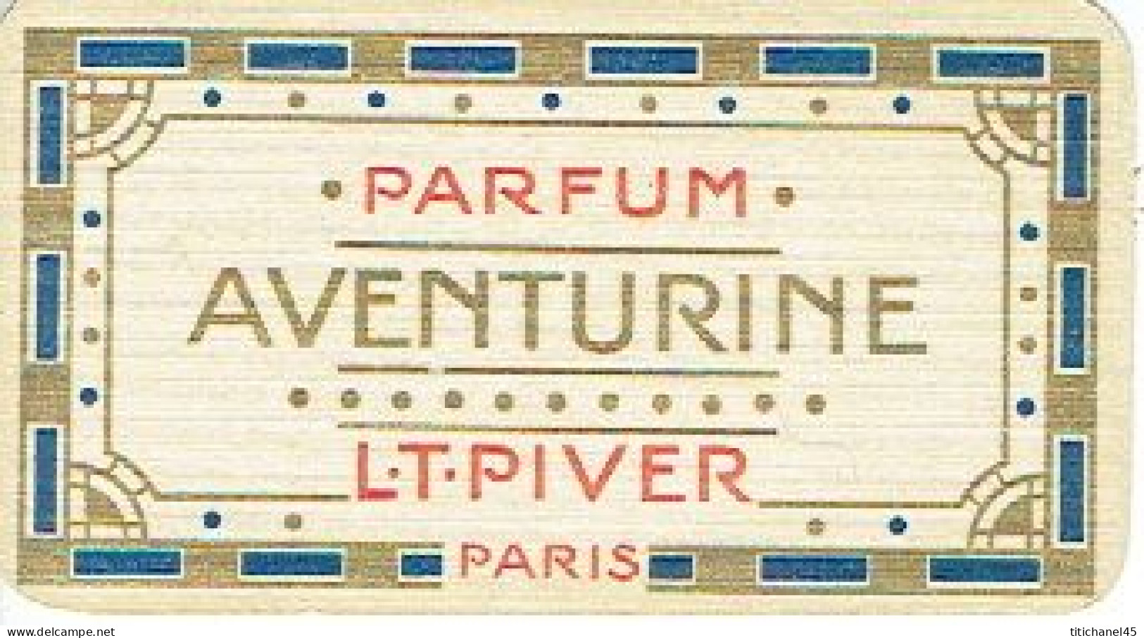 Carte  Parfum AVENTURINE De L.T. PIVER - Carte Offerte Par La Maison DEBAECKER à HAZEBROUCK - Profumeria Antica (fino Al 1960)