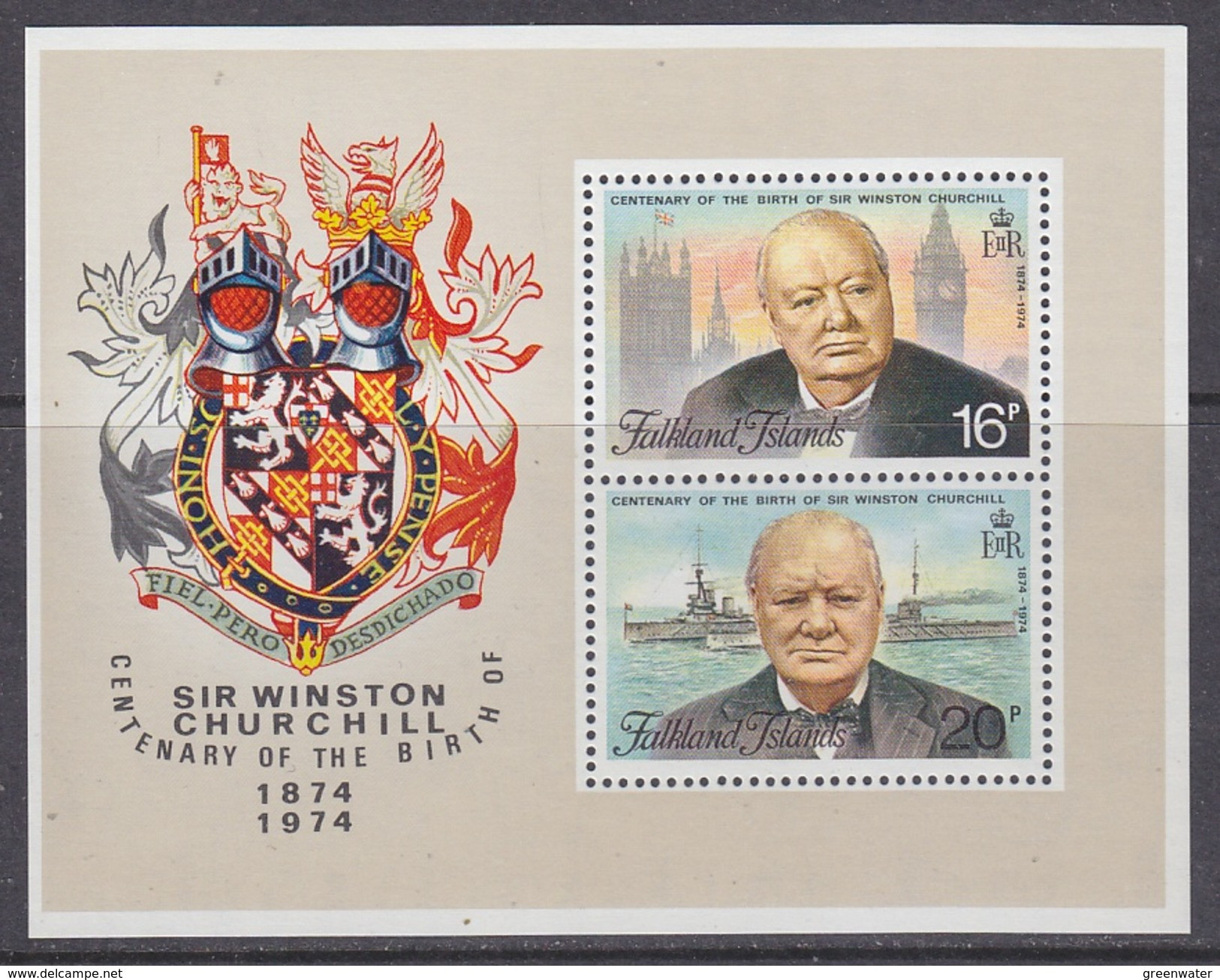 Falkland Islands 1974 Sir Winston Churchill M/s  ** Mnh (ZO218B) - Falkland