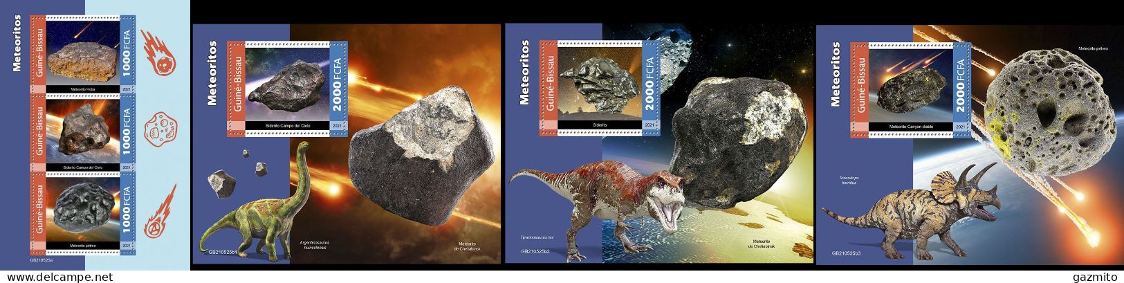 Guinea Bissau 2021, Meteorites, 3val In BF +3BF - Minerales