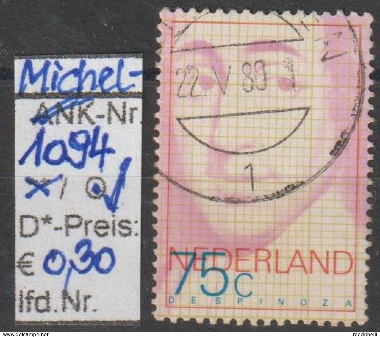 1977 - NIEDERLANDE - SM "300. Todestag V. Baruch De Spinoza" 75 C Mehrf. - O Gestempelt - S.Scan  (1094o Nl) - Gebraucht