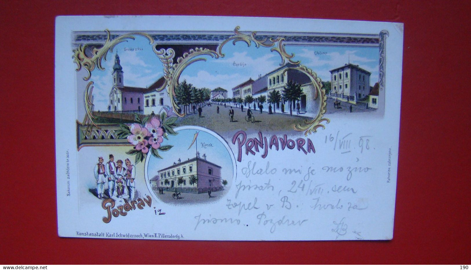 Pozdrav Iz Prnjavora.Srbska Crkva,Carsija,Obcina,Konak.Lithography.Prnjavor - Bosnia And Herzegovina