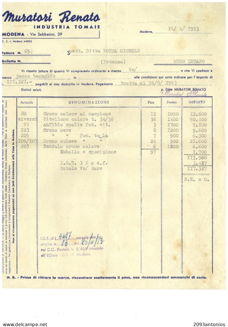 SP1104) MODENA MURO LUCANO POTENZA N.2 FATTURE CON BOLLI - Revenue Stamps