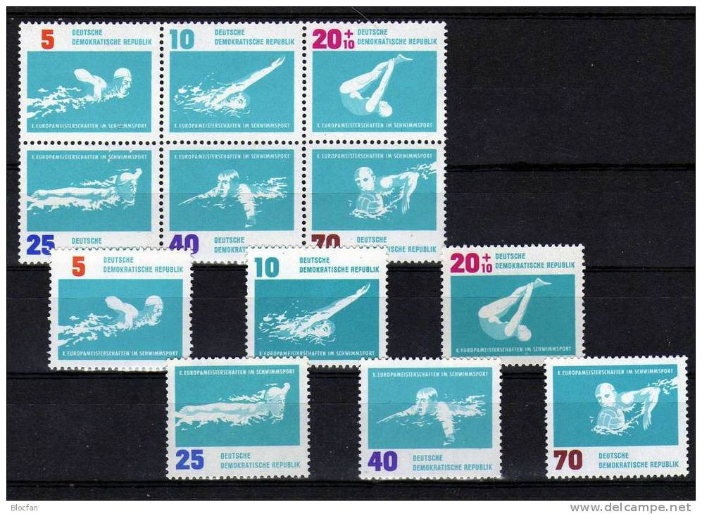 Schwimmen DDR 907/2+6-Block ** 5€ Leipzig 1962 Europa-Meisterschaft Wasserball Delphin Freistil Ss Swim Sheet Bf Germany - Nuoto